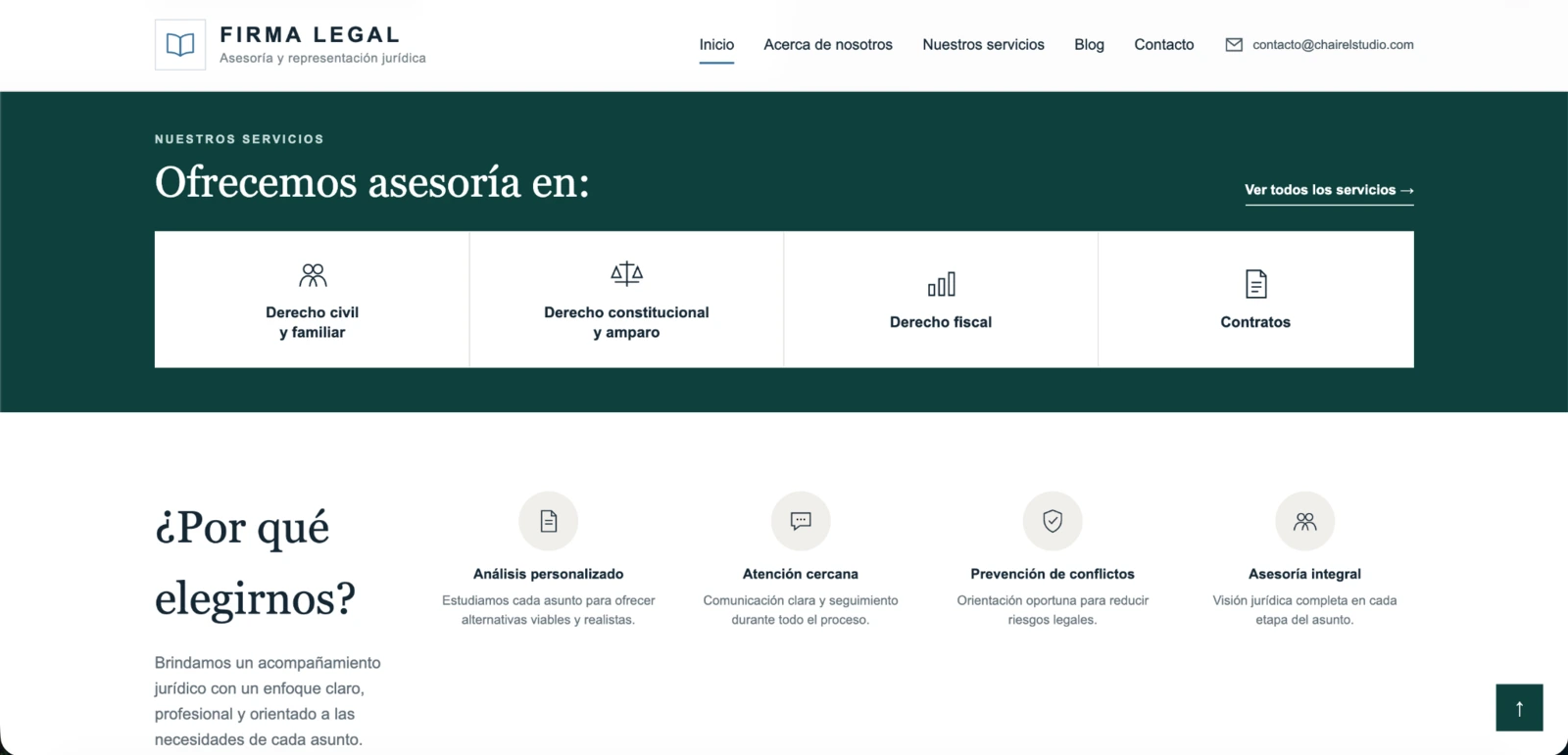 Sección de servicios y razones para elegir Firma Legal
