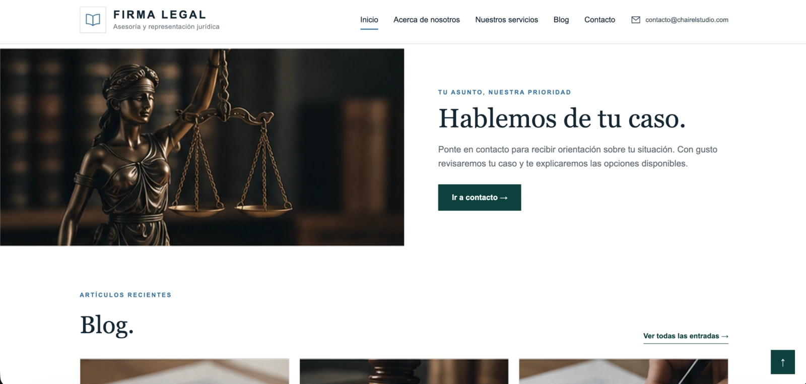 Llamada a contacto y sección de blog de Firma Legal