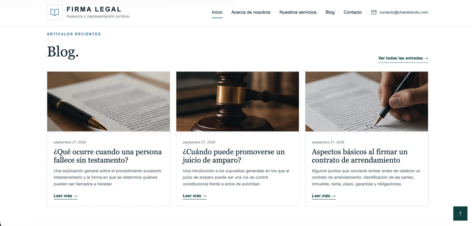 Artículos recientes en la página principal de Firma Legal
