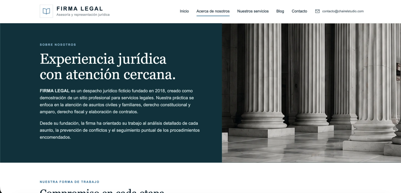 Página Acerca de nosotros de Firma Legal