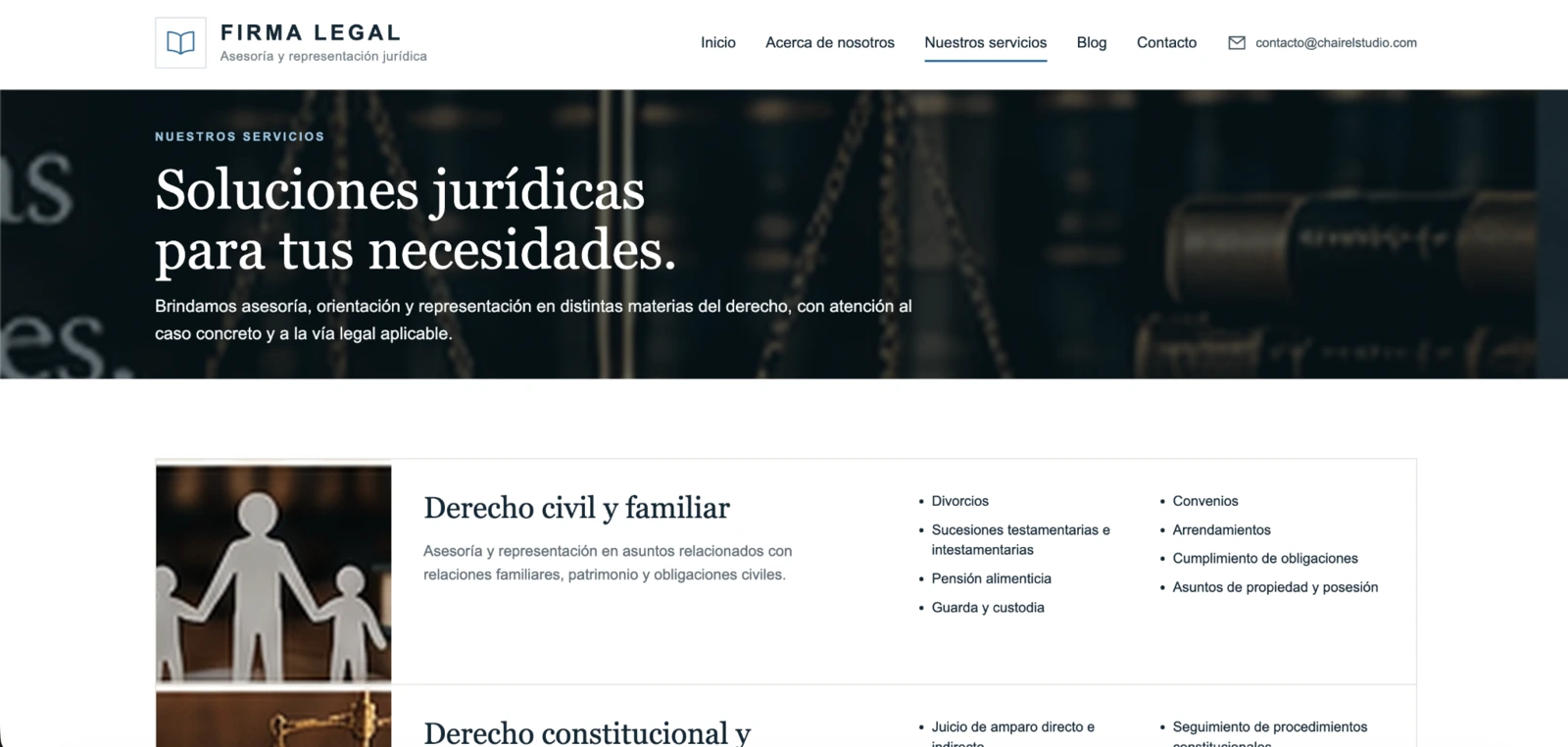 Página de servicios de Firma Legal