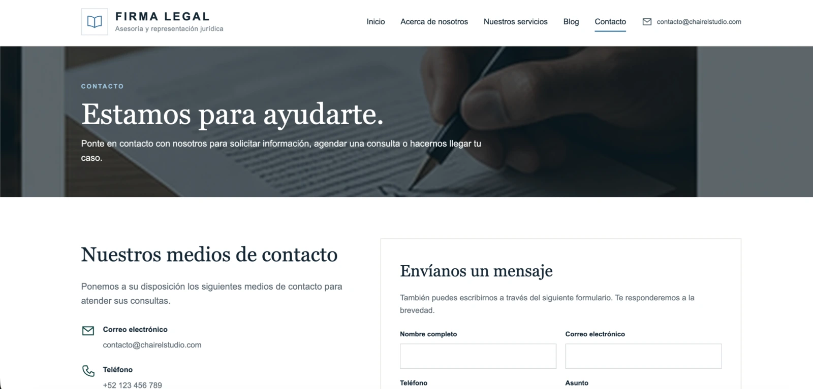 Página de contacto de Firma Legal