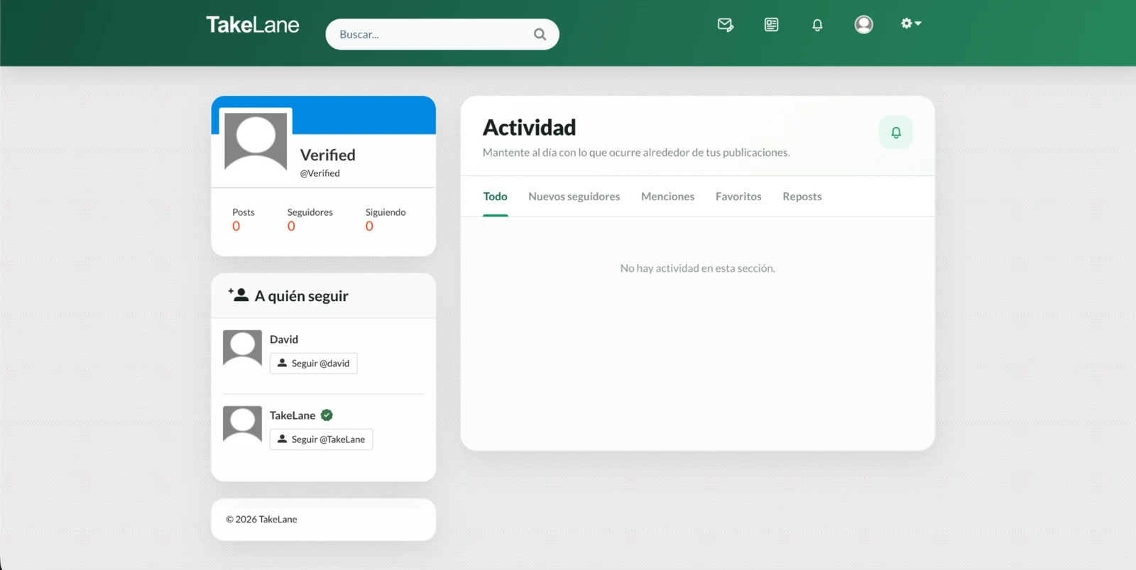 Actividad y notificaciones en TakeLane