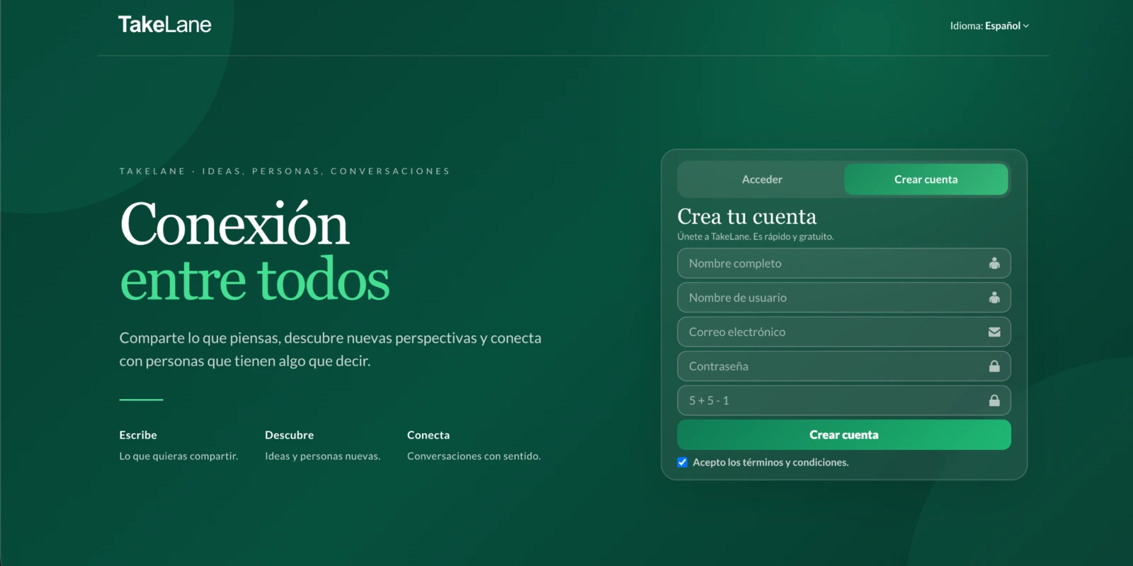 Creación de cuenta en TakeLane