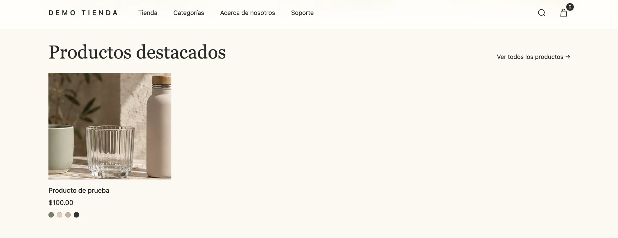 Sección de productos destacados de la tienda