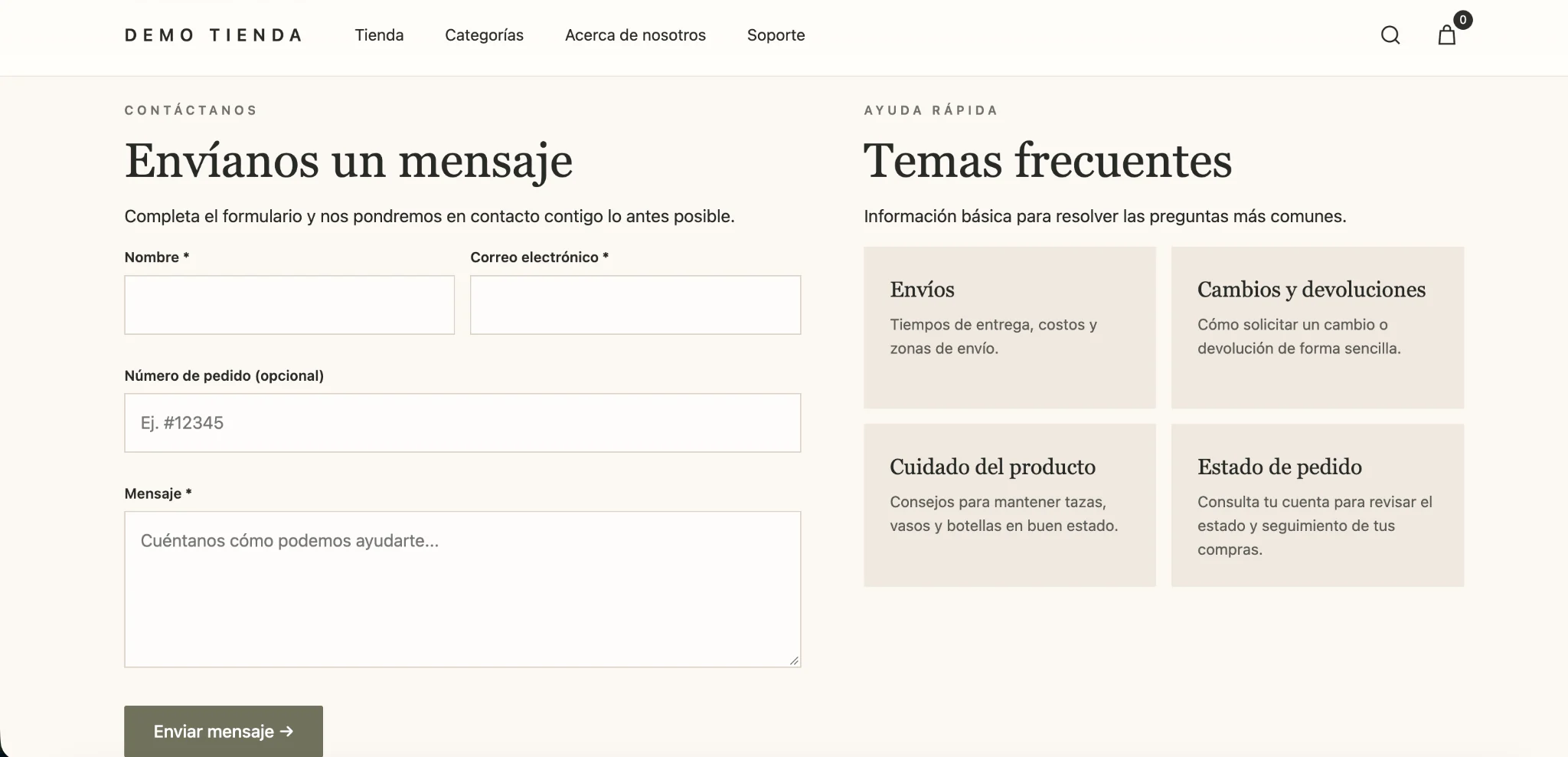 Formulario y preguntas frecuentes de soporte